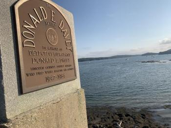 The low late day sun shines Saturday, Sept. 26 on the plaque honoring the Wiscasset to Edgecomb bridge’s namesake. SUSAN JOHNS/Wiscasset Newspaper