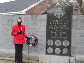 Clara Wentworth at the Wiscasset Veterans Memorial on Veterans Day. Courtesy of Audrey Miller