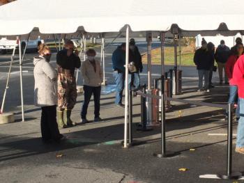 Forty-eight Boothbay Harbor residents lined up outside the fire station at 8 a.m. to cast their ballots for president, U.S. House and Senate, Maine legislative and other Lincoln County races. BILL PEARSON/Boothbay Register