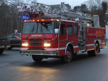 This Boothbay Harbor ladder truck competed for the Dalmatian Cup Nov. 28 in the first ‘Lighted Fire Truck Parade.’ BILL PEARSON/Boothbay Register