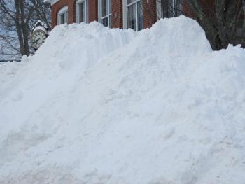 Boothbay Harbor Public Works Department deposited a mountain of snow on Townsend Avenue following the Dec. 17 snowstorm. BILL PEARSON/Boothbay Register