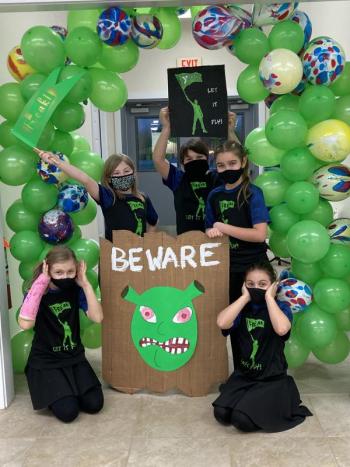 Southport Central School team members strike a pose at the Boothbay American Legion Hall. Balloon arch. Courtesy of Brianne Martin