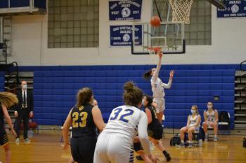 Boothbay senior Glory Blethen launched a deep 3-pointer Feb. 15 which resulted in her scoring her 1,000th career point against Medomak Valley. BILL PEARSON/Boothbay Register