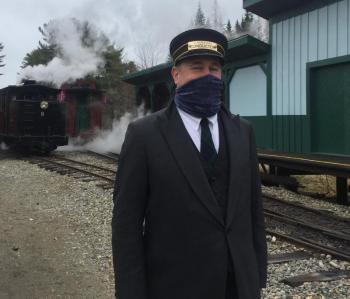 Ed Lecuyer has been conductor and train master at WW&F for two years, commuting from Manchester, New Hampshire. He will move to Brunswick in May. LISA KRISTOFF/Boothbay Register Ed Lecuyer, Conductor and Train Master at WW&F