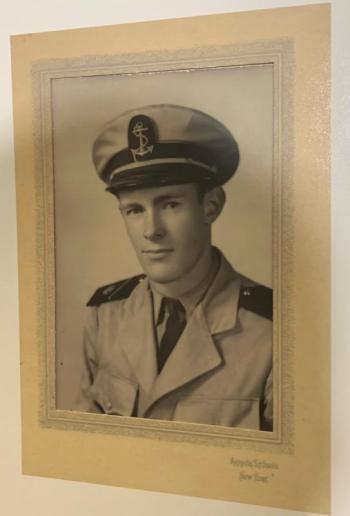 One of many photos of Richard G. Spear on display at the launching.