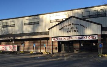 The Boothbay Region YMCA Marylouise Tandy Cowan Field House is home to Lincoln County’s COVID-19 vaccination clinic, managed by LincolnHealth. JOSEPH CHARPENTIER/Boothbay Register