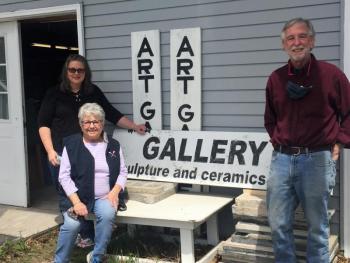 The Midcoast Pottery Co-op members, left: Monica Tan, Annette Stormont and Clark Griffith. Absent: Mitchell Lichtenstein. LISA KRISTOFF/Boothbay Register