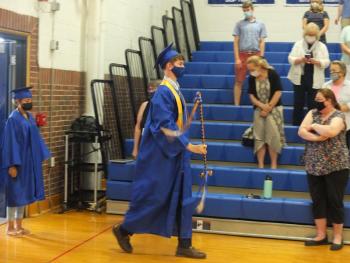 President Ben Pearce leads the Class of 2021 into Porter Gymnasium on June 9. BILL PEARSON/Boothbay Register