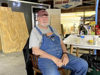 Ed Harmon, a Vietnam veteran and American Legion Post 36 member, at his workshop. ISABELLE CURTIS/Boothbay Register