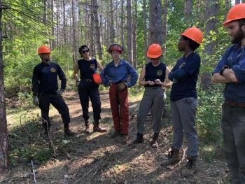 This Maine Conservation Corps environmental team has been at Adams Pond to clear invasive plants. From left are Caleb Smith, H Justin, Maija Griffioen, Aiden Kelley, Nasanet Keita and Caleb Kinsman. JENNY BENNETT/Boothbay Register