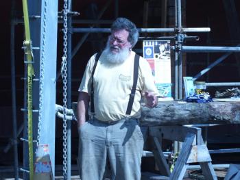 Master Shipwright David Short discusses the Ernestina Morrissey’s rebuild. BILL PEARSON/Boothbay Register