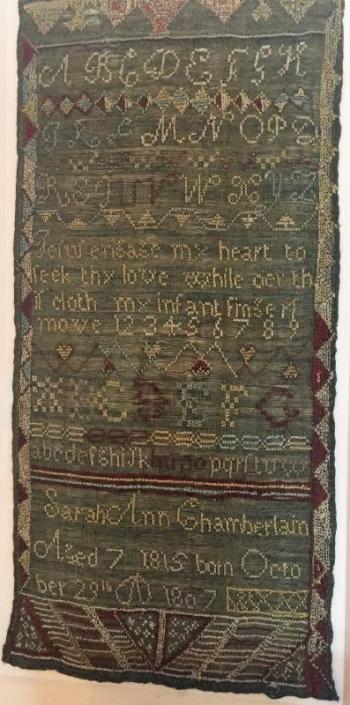 One of the silk thread samplers sewn by children. LISA KRISTOFF/Boothbay Register