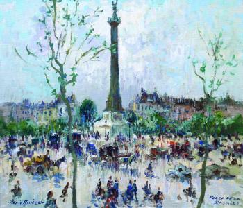 Merio Ameglio (French, 1897-1970) - “Place de la Bastille,” oil on canvas, 18" x 21.” Courtesy of Wiscasset Bay Gallery Merio Ameglio