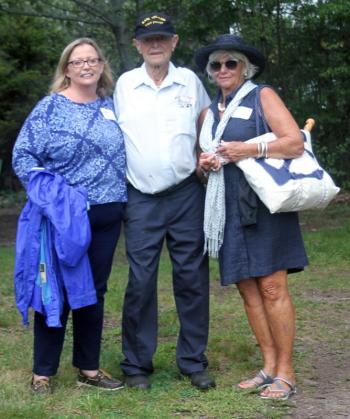 Maine Rep. Holly Stover, left, with George McEvoy and wife Nancy. McEvoy used his historic vessel Nellie G II as a ferry for guests. STEVE EDWARDS/Boothbay Register