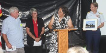 Elaine Jones recognizes the help and participation of the McCullough family over the decades at Burnt Island. STEVE EDWARDS/Boothbay Register