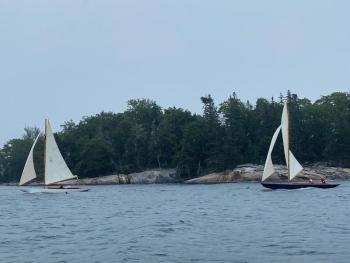 Buzzards Bay 18s Uncas and Besherte racing Sunday. Dwight Poler photo