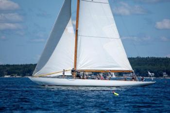 1937 12-metre Gleam owned by Andy Tyska, Bristol Marine’s Shipyard at Boothbay Harbor. Keith P. Luke photo