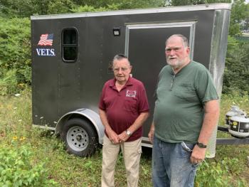 VETS (Veterans Emergency Temporary Shelter) is holding a barbecue from 4 to 7 p.m. at the Charles Sherman, Jr. American Legion Hall in Boothbay on Aug. 21. VETS is a local non-profit building temporary shelters and promoting awareness about homeless Maine veterans. Pictured Arthur Richardson, left, and Ed Harmon who are two of VETS founding members. BILL PEARSON/Boothbay Register