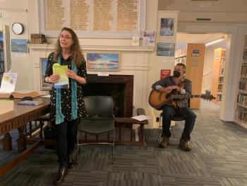 Author Lara Tupper returned to her hometown Sept. 9 to discuss her books “Amphibians” and “Off Island” as featured speaker at BHML’s “Author Talk.” BILL PEARSON/Boothbay Register