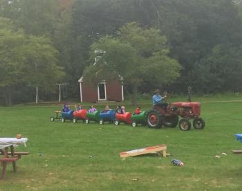 Corn hole and barrel train rides on the Village Green. LISA KRISTOFF/Boothbay Register