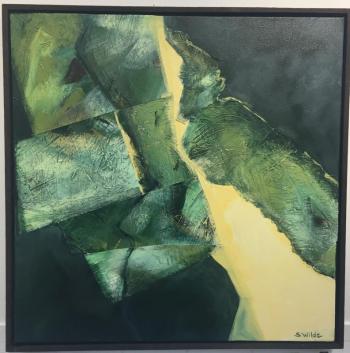 Sarah Wilde’s “Opening” in acrylics. Sarah Wilde