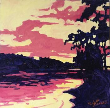 “A Painted Sky,” - Andrea Peters’ oil 12” x 12”, just one of the paintings in Art in the Square at Boothbay Region Art Foundation.
