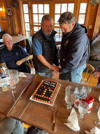The tradition of cutting the Marine Corps birthday cake by the youngest and the oldest serving members with their service sword was done by John Webster and Nick Upham. Jen Mitchell photo