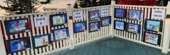 Paintings by Boothbay Region Elementary School and Southport Central School students were displayed at Spruce Point Inn. The Keepers of Burnt Island Light awarded first, second and third place ribbons to art in each grade. Courtesy of Elaine Jones