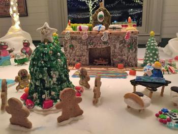 “Christmas Party at the Inn” features gingerbreads dancing around a Christmas tree. LISA KRISTOFF/Boothbay Register