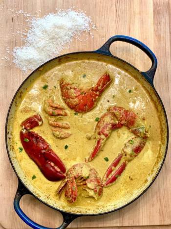 Lobster and scallops in caldine simmer sauce, made by Cherie Scott for a Mother’s Day feast. Courtesy of Cherie Scott