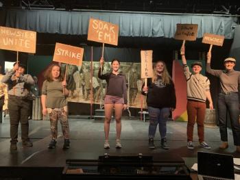BRHS students rehearse a scene from “Newsies.” Emerson Harris photo