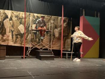 BRHS students rehearse a scene from “Newsies.” Emerson Harris photo