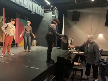 BRHS students rehearse a scene from “Newsies.” Emerson Harris photo