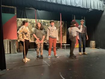 BRHS students rehearse a scene from “Newsies.” Emerson Harris photo