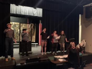 BRHS students rehearse a scene from “Newsies.” Emerson Harris photo