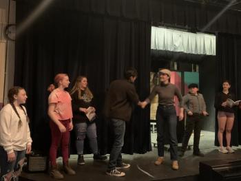 BRHS students rehearse a scene from “Newsies.”
Emerson Harris photo