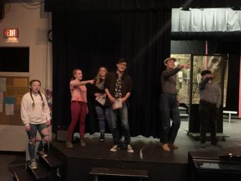 BRHS students rehearse a scene from “Newsies.” Emerson Harris photo