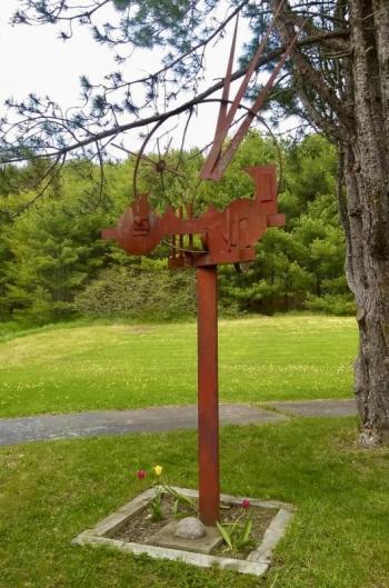 This metal sculpture made by Roger Majorowitz of Whitefield sits in the Memorial Garden at Wiscasset Middle High School. PHIL DI VECE/Wiscasset Newspaper