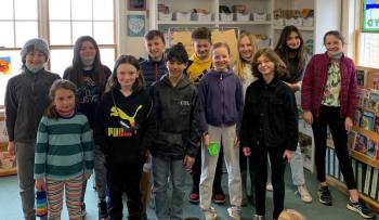 CTL student authors were recognized by The Telling Room. Back row, from left: Josee Winston-Feder, Mary Philbrick, Carter Wilson, Elijah DePietro, Lily Coleman, Morganne Phelps, and Ellie Cotta. Front row, from left: Adelaide Trafton, Kelly Manahan, Davis Awamleh, Meghan Arnold, and Fina Record. Courtesy of CTL