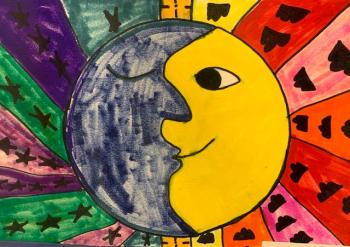 “Sun and Moon” by Scout Martin - Southport Central School. See the region’s student art at Boothbay Region Art Foundation - now! Courtesy of BRHS Scout Martin