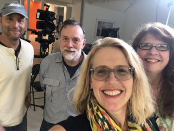 Pictured from left are Matt Siegel and Jim Boutin, filmmakers; Patrisha McLean, founder/president of Finding Our Voice; and Christine, owner of a framing store and the subject/star of one of two Finding Our Voices short documentaries premiering July 16 at the Maine International Film Festival. Courtesy of Patrisha McLean