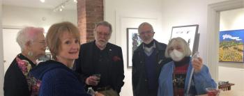 Studio 53 owner Terry Seaman, center, and friends. LISA KRISTOFF/Boothbay Register