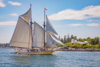 The windjammer Heritage off Burnt Island. Mike Leonard photo