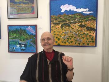 Artist David Dupree in one of the rooms at Studio 53 where the works in his solo show are hung. LISA KRISTOFF/Boothbay Register David Dupree/Maine artist