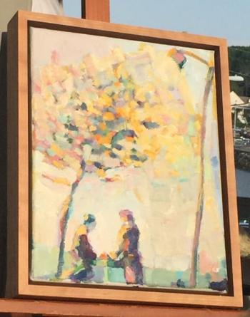 Among Henry Isaacs’ works from the new show “New England and New York” at Gleason Fine Art, running through Aug. 2, is this one entitled, “December Picnic, Tudor CIty, New York,” an oil on linen.