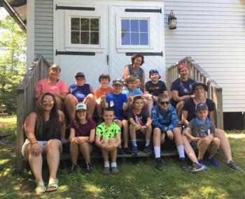 Students from the Boothbay Region during the second week of Burnt Island summer day camp, from left, front: Olivia Hardwick, Blake Durgan, Mason Wenners, Brady Baldwin, Sam Cooper; back row, from left: Byran Hills, Isaac Meyers, John Cooper, James Barter, Eben Robinson. Missing from photo: Xavi Hall. LISA KRISTOFF/Boothbay Register