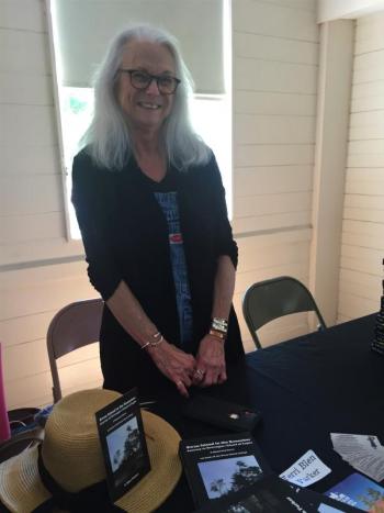 Terri Blen Parker promotes her historical non-fiction work on Swan Island. LISA KRISTOFF/Boothbay Register Terri Blen Parker