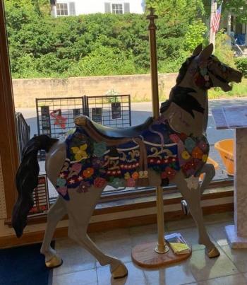Carousel horse at Grover’s painted by Erika Jo Hincks. Courtesy of Burke’s Island Farm