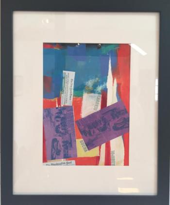 “Body Bags” painting/collage, acrylic on paper and mat board by Michael Culver. Michael Culver