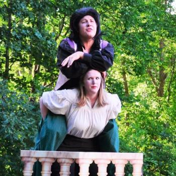 Emily Sue Barker and Roosevelt Bishop in a scene from “Romeo and Juliet,” as written in “The Complete Works of William Shakespeare (abridged).” Ellie Busby photo